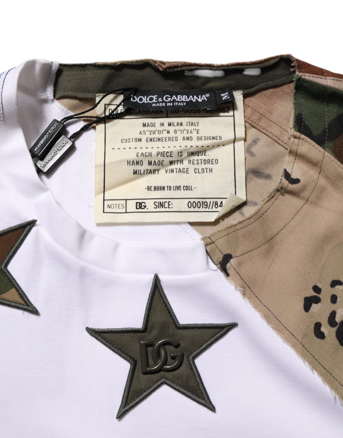 Camiseta de algodón para hombre Dolce & Gabbana camuflaje blanco patchwork
