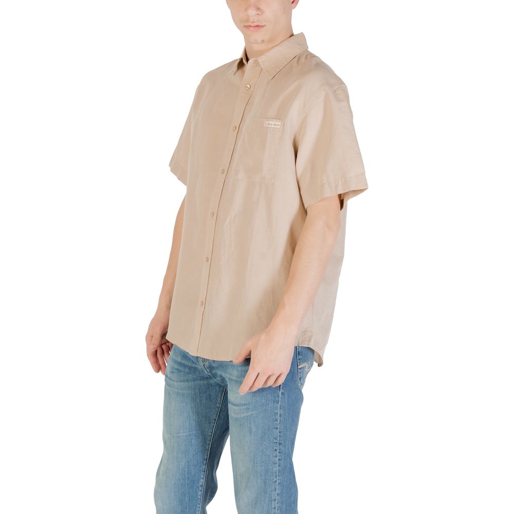 Camisa de lino de manga corta beige Calvin Klein Jeans