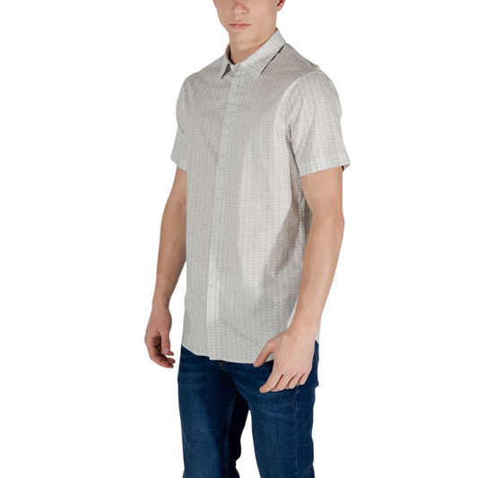 Camisa Armani Exchange crema de manga corta de algodón