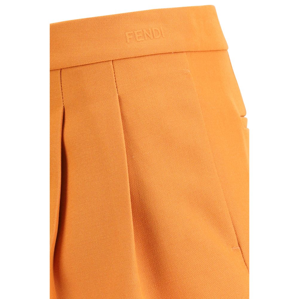 Fendi Bermuda Shorts in Orange Wool and Sheepskin