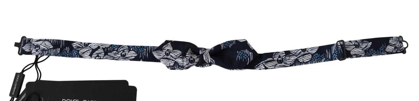 Pajarita para hombre Dolce & Gabbana azul marino con estampado floral, corte ajustado y cuello ajustable