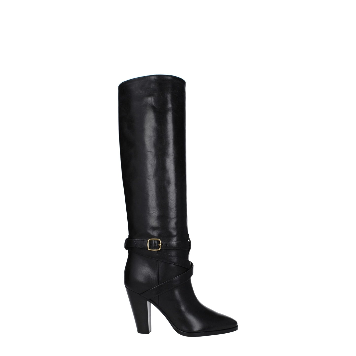 Botas Celine de piel negra con tacón alto