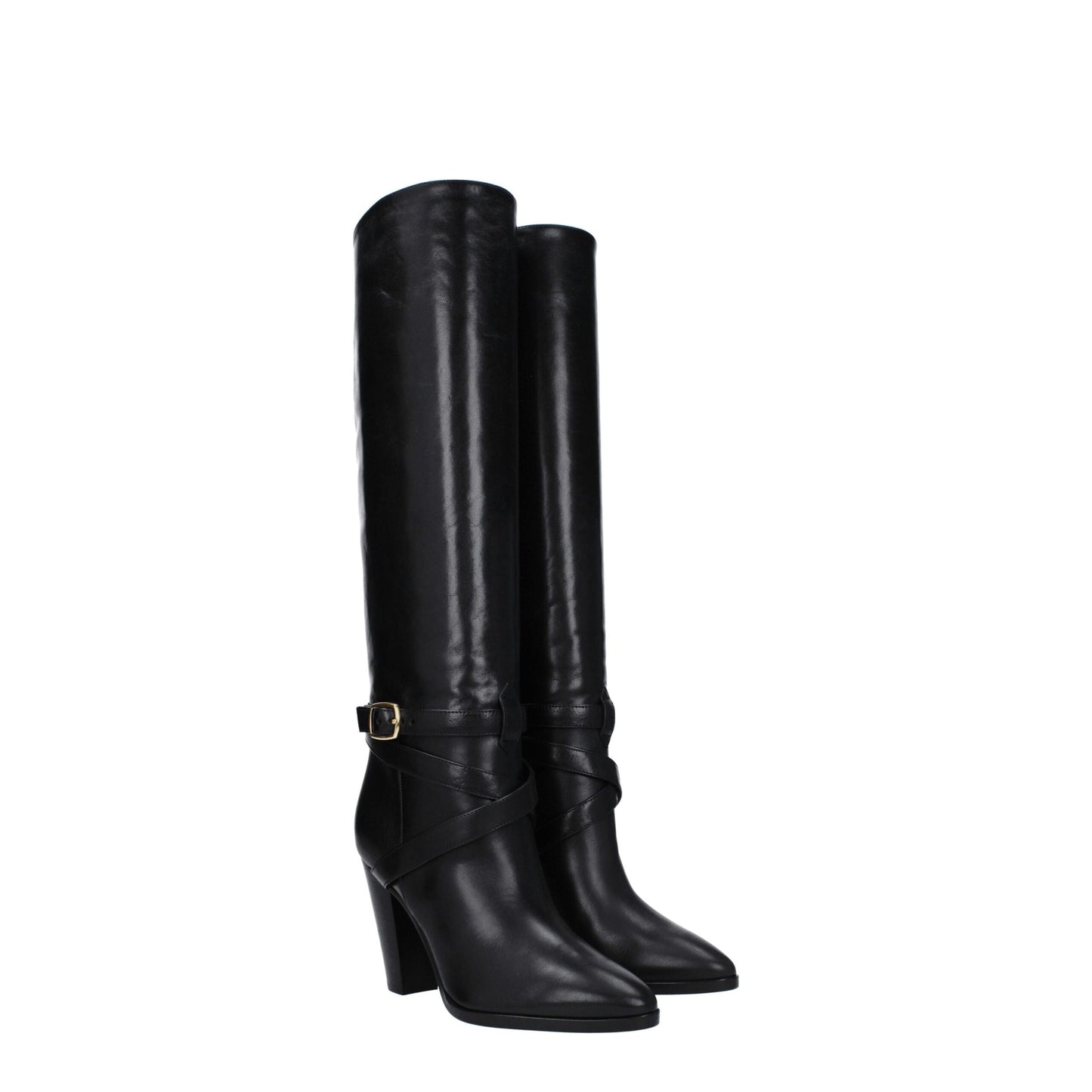 Botas Celine de piel negra con tacón alto
