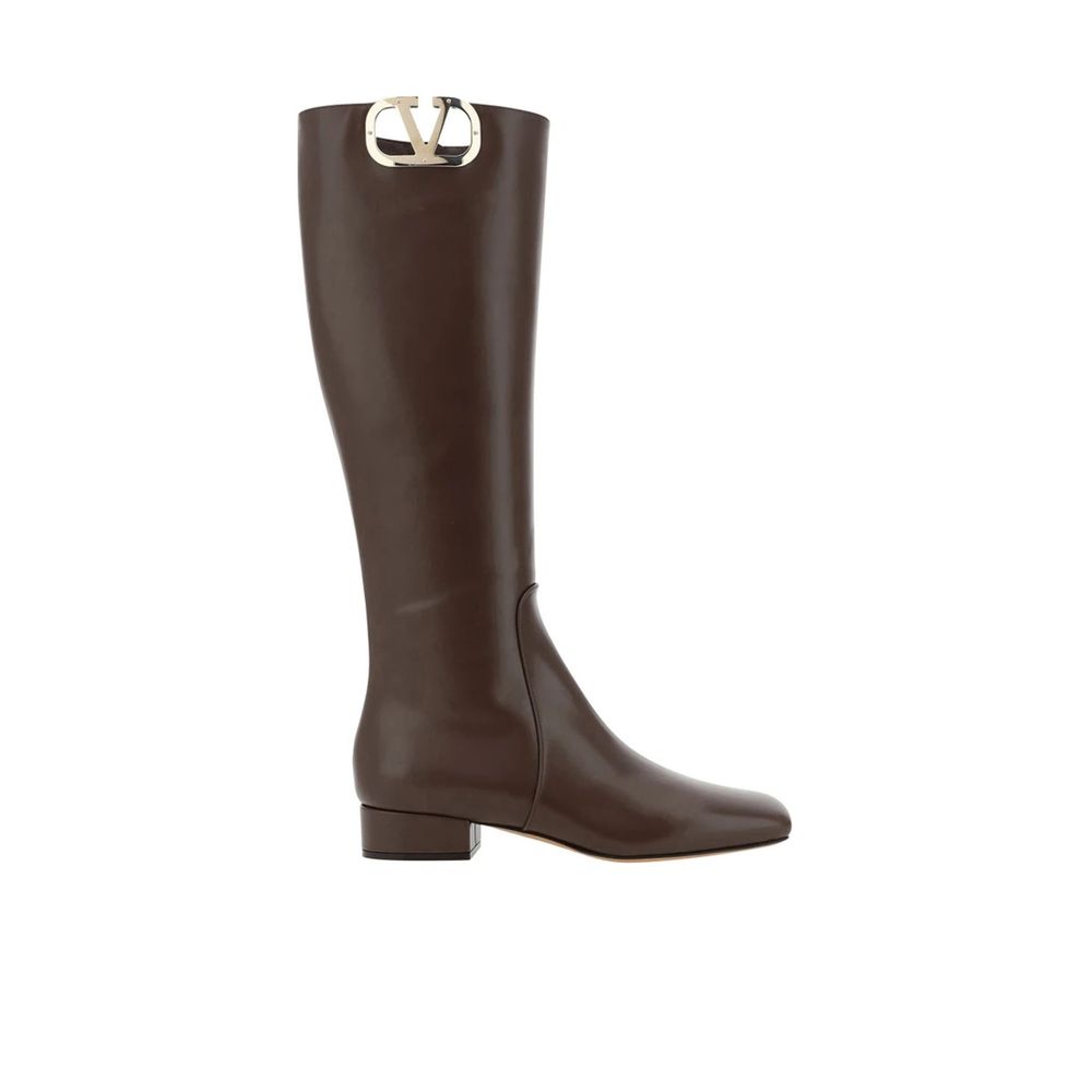 Botas Planas Valentino Garavani Cuero De Becerro Marrón