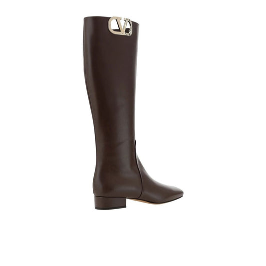 Botas Planas Valentino Garavani Cuero De Becerro Marrón
