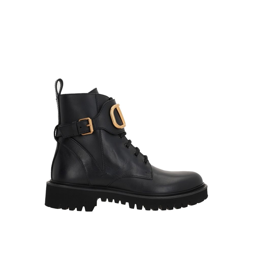 Botas Valentino Garavani De Piel Negra Con Cordones