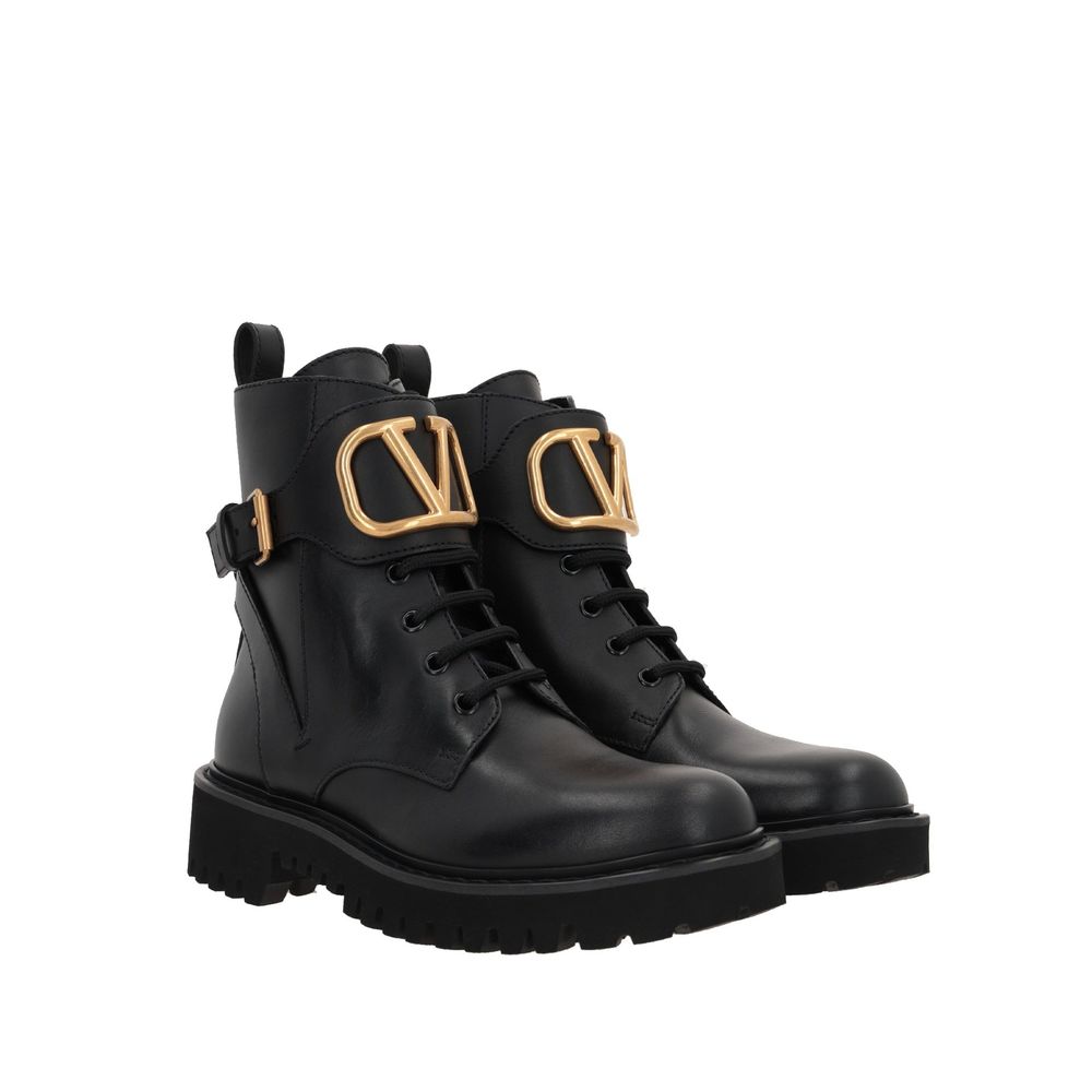 Botas Valentino Garavani De Piel Negra Con Cordones