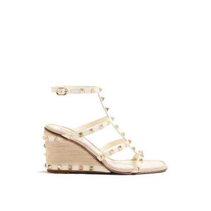 Sandalias De Cuña De Piel De Becerro Beige Valentino Garavani
