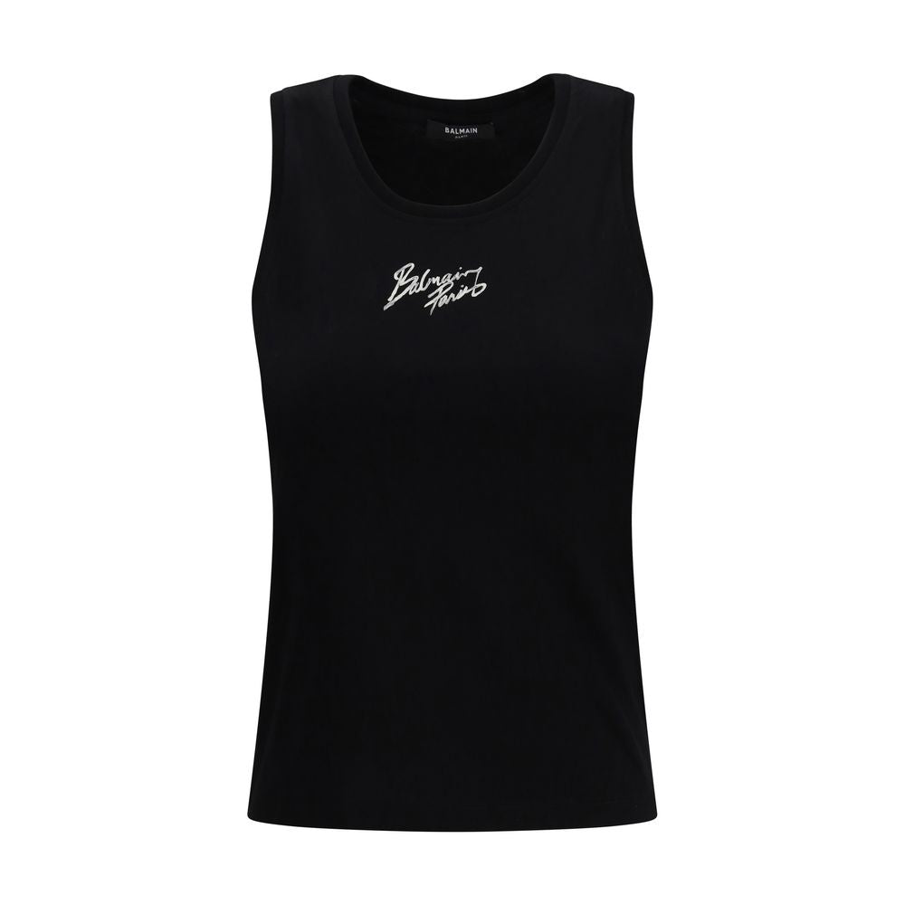 Balmain Black Cotton Graphic Design T-Shirt