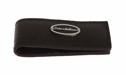 Porte-billets en cuir marron avec pince magnétique Dolce & Gabbana