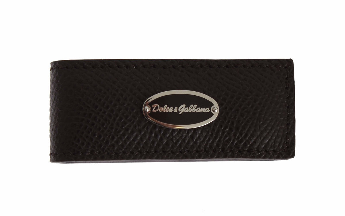 Porte-billets en cuir marron avec pince magnétique Dolce & Gabbana