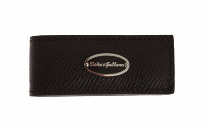 Porte-billets en cuir marron avec pince magnétique Dolce & Gabbana