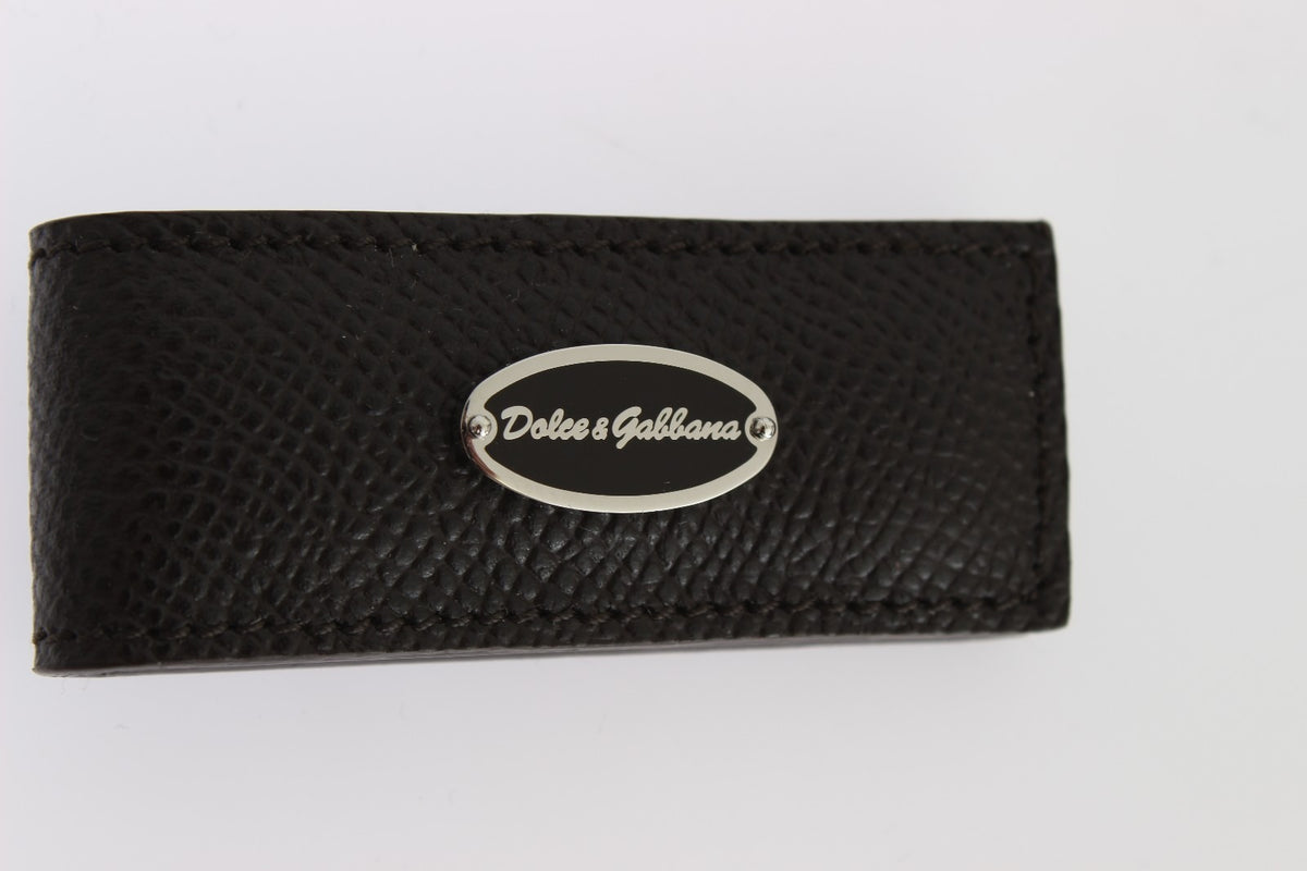 Porte-billets en cuir marron avec pince magnétique Dolce & Gabbana