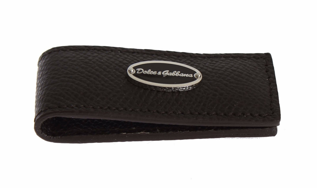 Porte-billets en cuir marron avec pince magnétique Dolce & Gabbana