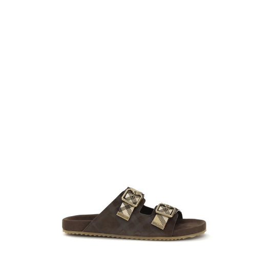 Sandalias planas Burberry de piel de becerro marrón Bos Taurus