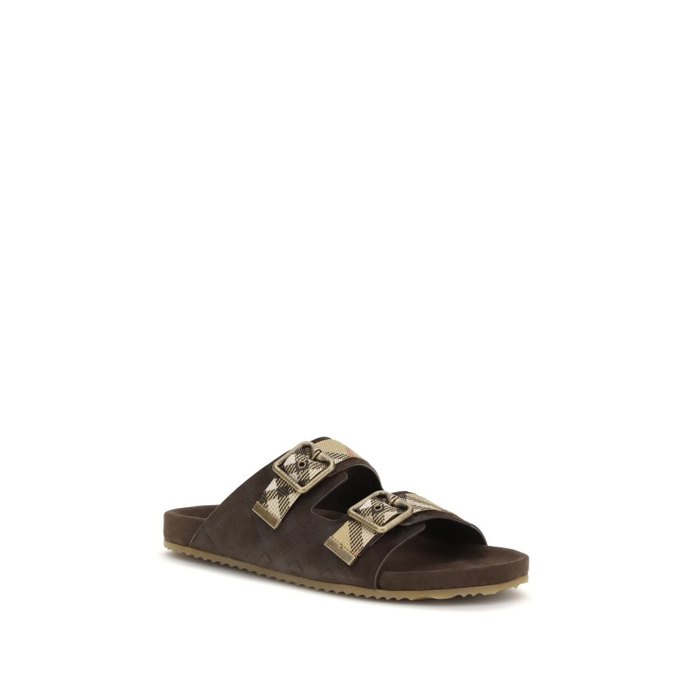 Sandalias planas Burberry de piel de becerro marrón Bos Taurus