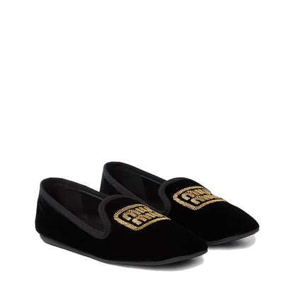 Miu Miu Zapatillas Planas De Tela Negra Para Mujer