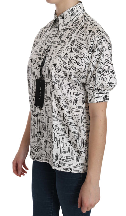 Camisa con cuello de Dolce & Gabbana blanca con estampado de instrumentos musicales