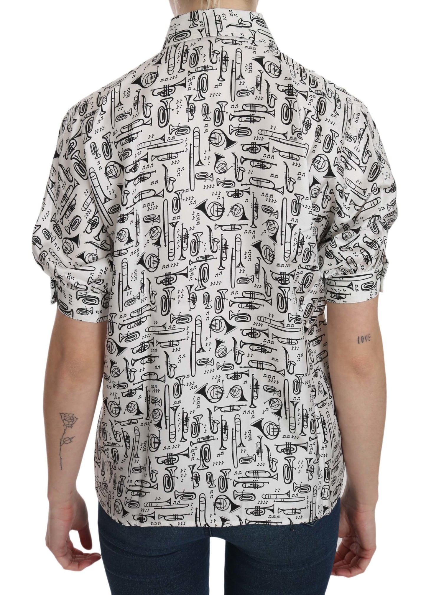 Camisa con cuello de Dolce & Gabbana blanca con estampado de instrumentos musicales