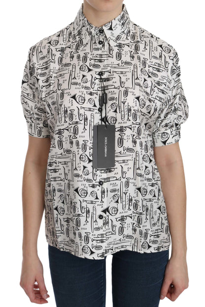 Camisa con cuello de Dolce & Gabbana blanca con estampado de instrumentos musicales