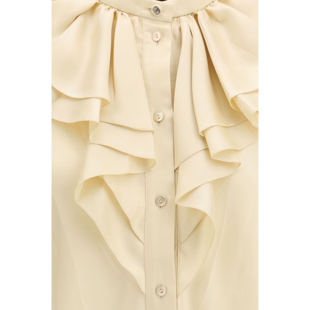 Camisa De Seda Clásica Gucci En Color Beige Claro