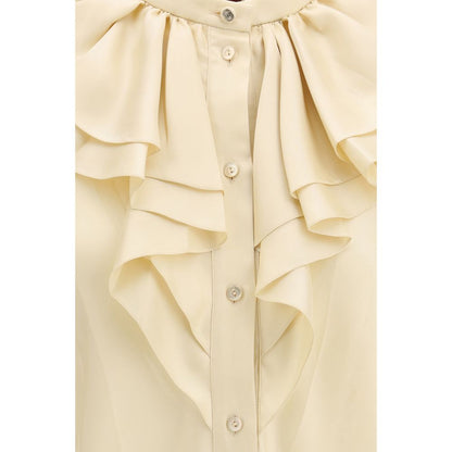 Camisa De Seda Clásica Gucci En Color Beige Claro