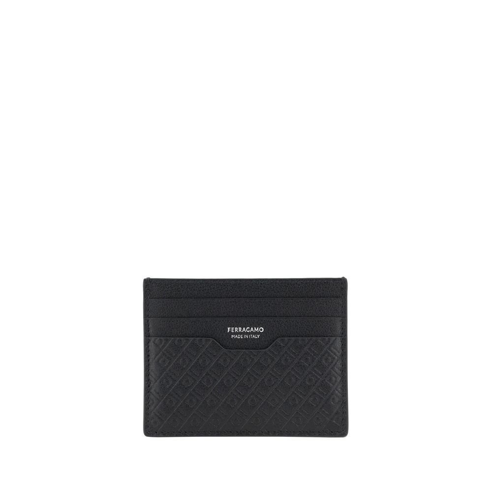 Ferragamo Bos Taurus Collection Black Calf Leather Card Holder