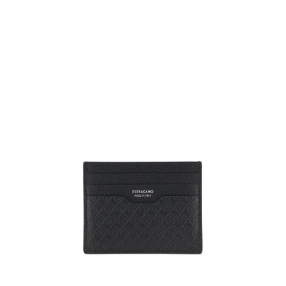 Ferragamo Bos Taurus Collection Black Calf Leather Card Holder