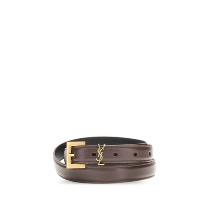 Saint Laurent Calfskin Fine Belt Brown Bos Taurus Model