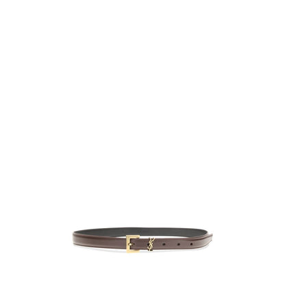 Saint Laurent Calfskin Fine Belt Brown Bos Taurus Model