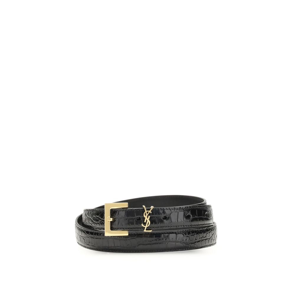 Ceinture Saint Laurent noire en cuir de veau régulier Bos Taurus