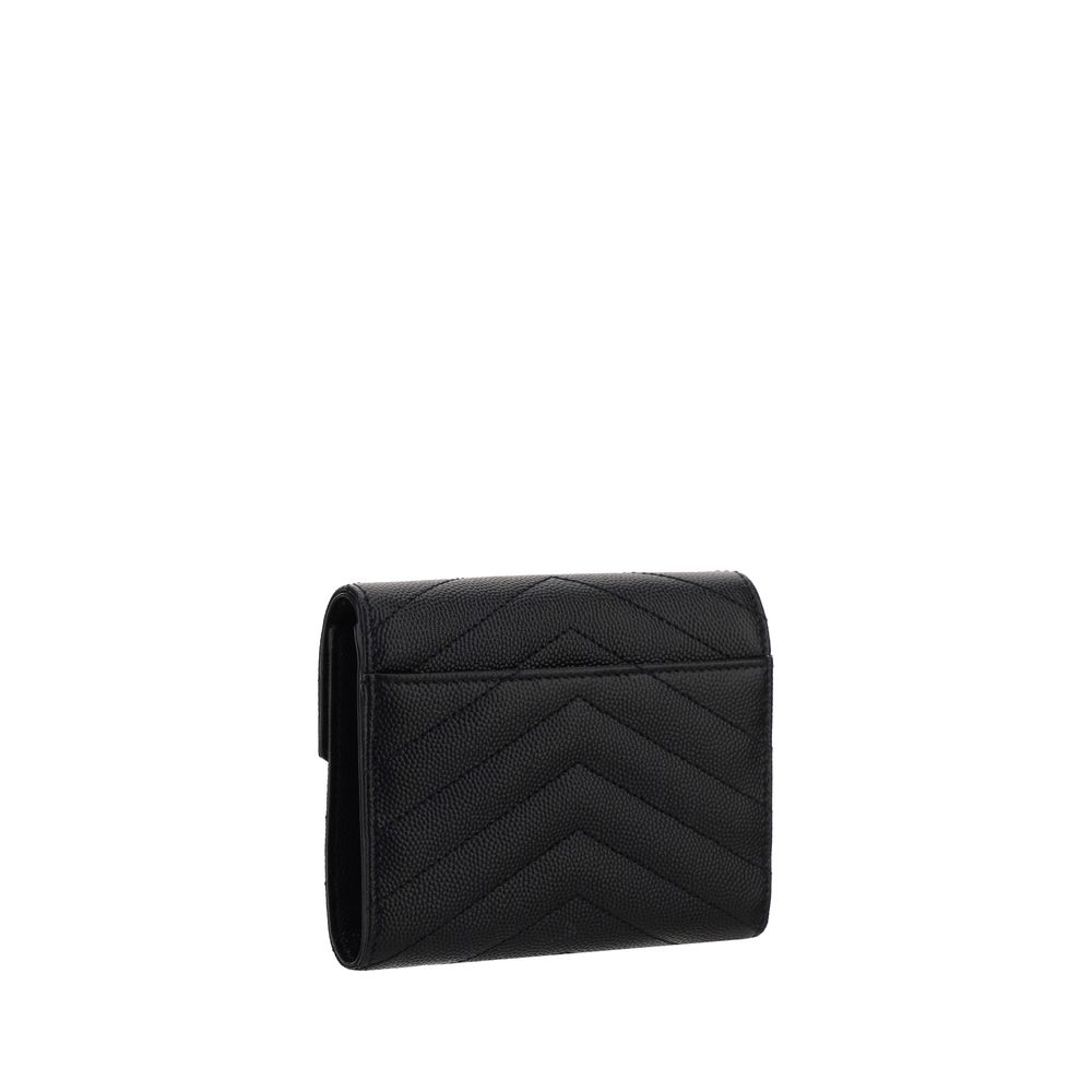 Saint Laurent Cartera De Piel De Novillo Negra Con Patrón Matellassé