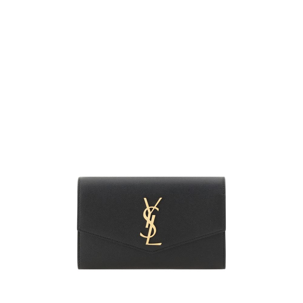 Portefeuille en cuir de veau noir Saint Laurent Bos Taurus