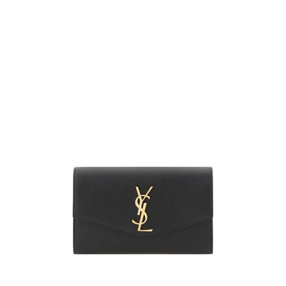 Portefeuille en cuir de veau noir Saint Laurent Bos Taurus