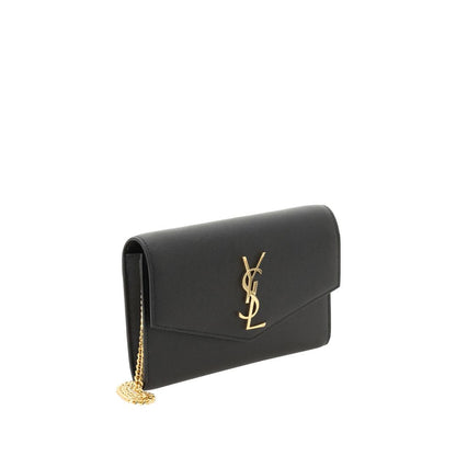 Portefeuille en cuir de veau noir Saint Laurent Bos Taurus