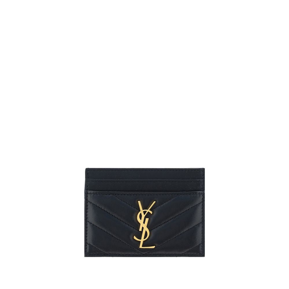 Porte-cartes noir en cuir d'agneau Saint Laurent