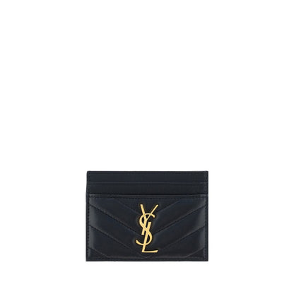 Porte-cartes noir en cuir d'agneau Saint Laurent