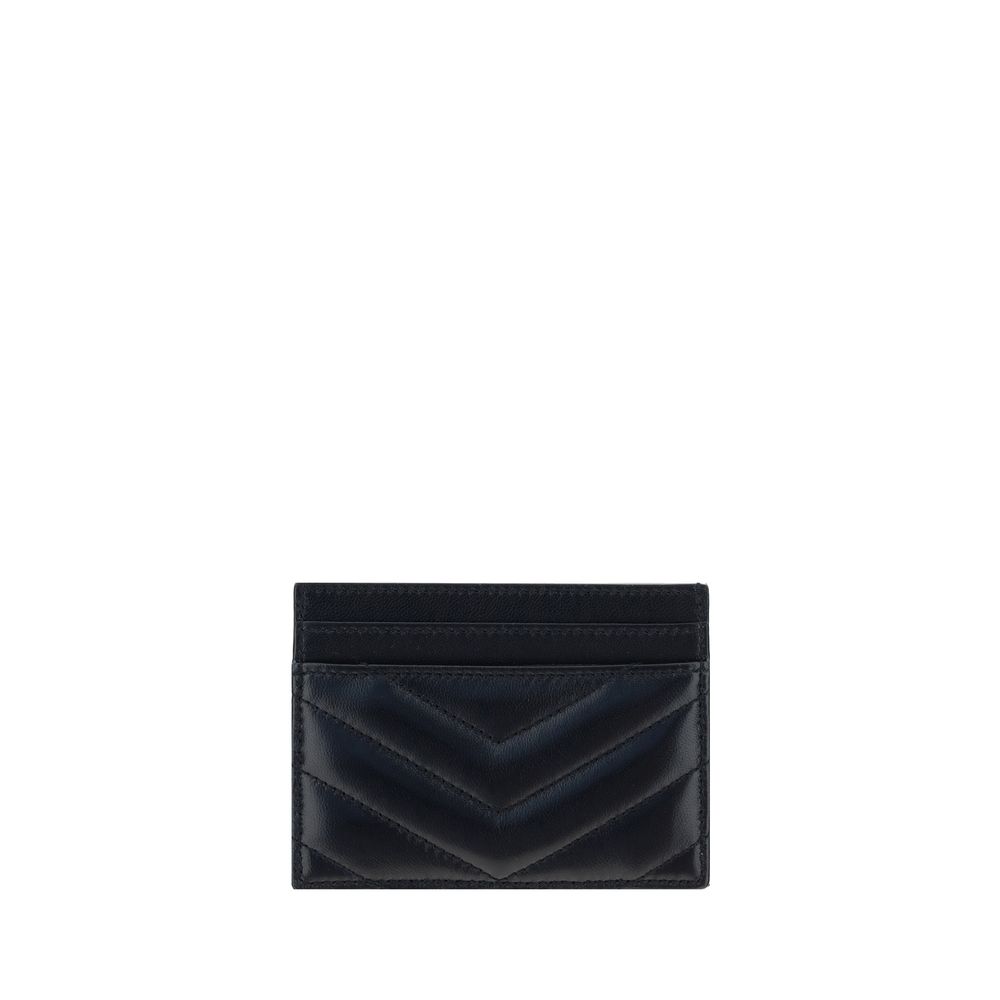 Porte-cartes noir en cuir d'agneau Saint Laurent