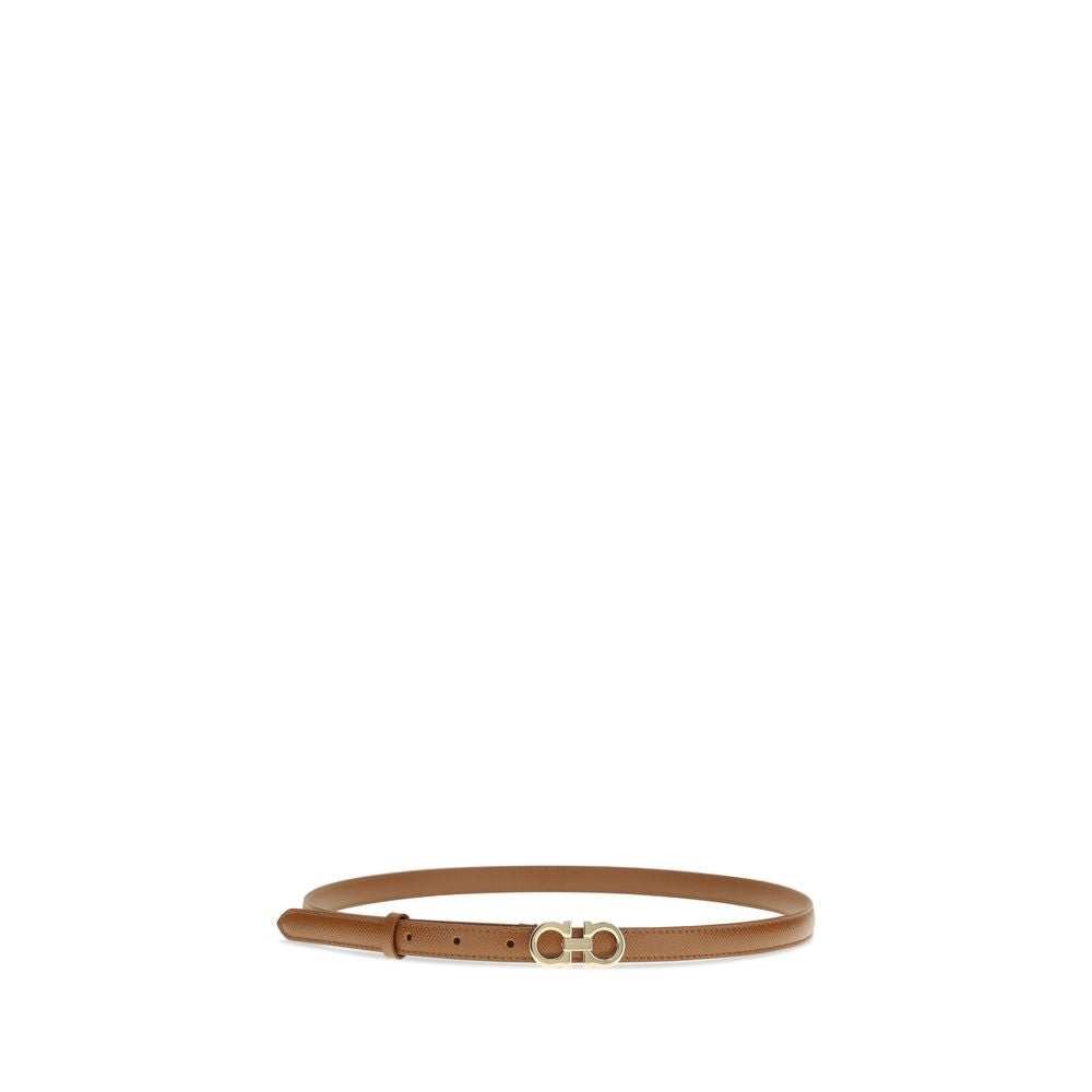 Cinturón fino Ferragamo de piel de becerro beige Bos Taurus