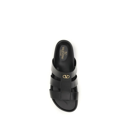 Sandales Valentino Garavani Cuir De Veau Noir Bos Taurus
