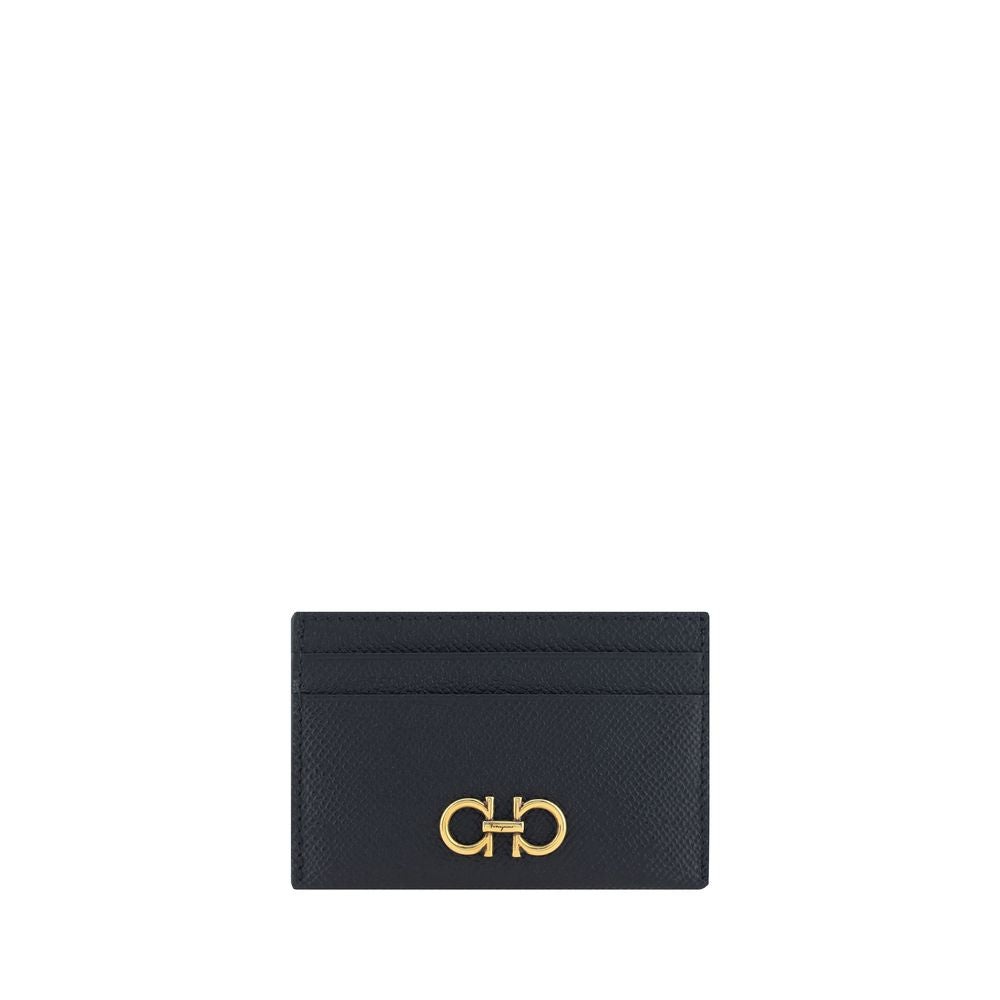 Ferragamo Black Leather Card Holder with Bos Taurus Finish