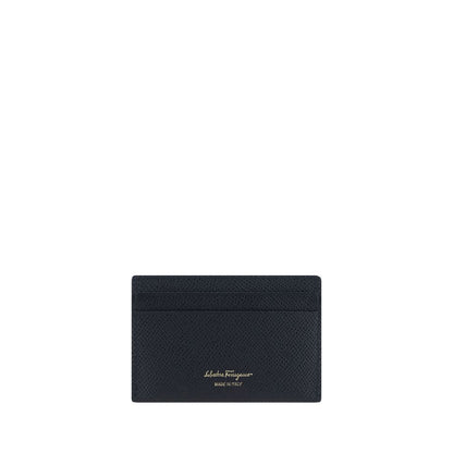 Ferragamo Black Leather Card Holder with Bos Taurus Finish