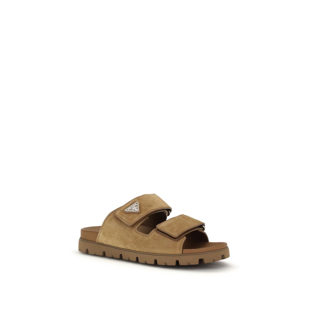 Prada Sandales en cuir Bos Taurus à brides Marron