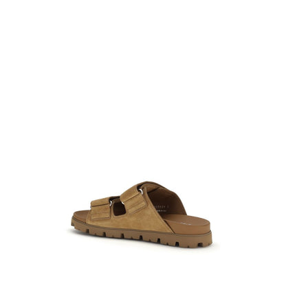 Prada Sandales en cuir Bos Taurus à brides Marron