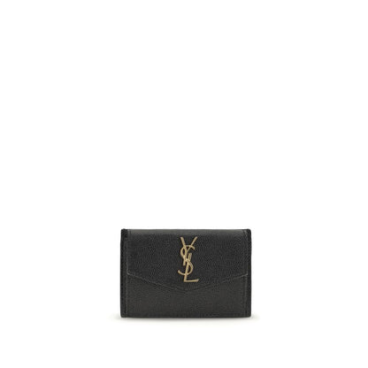 Portefeuille Saint Laurent en cuir noir Bos Taurus monogrammé YSL