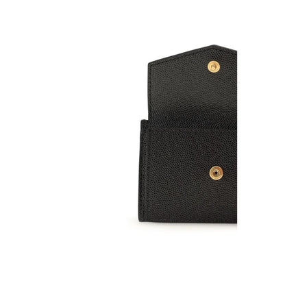 Portefeuille Saint Laurent en cuir noir Bos Taurus monogrammé YSL