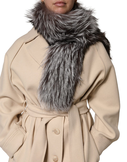 Cuello de Piel de Zorro Gris de Dolce & Gabbana, Calentador, Bufanda de Invierno