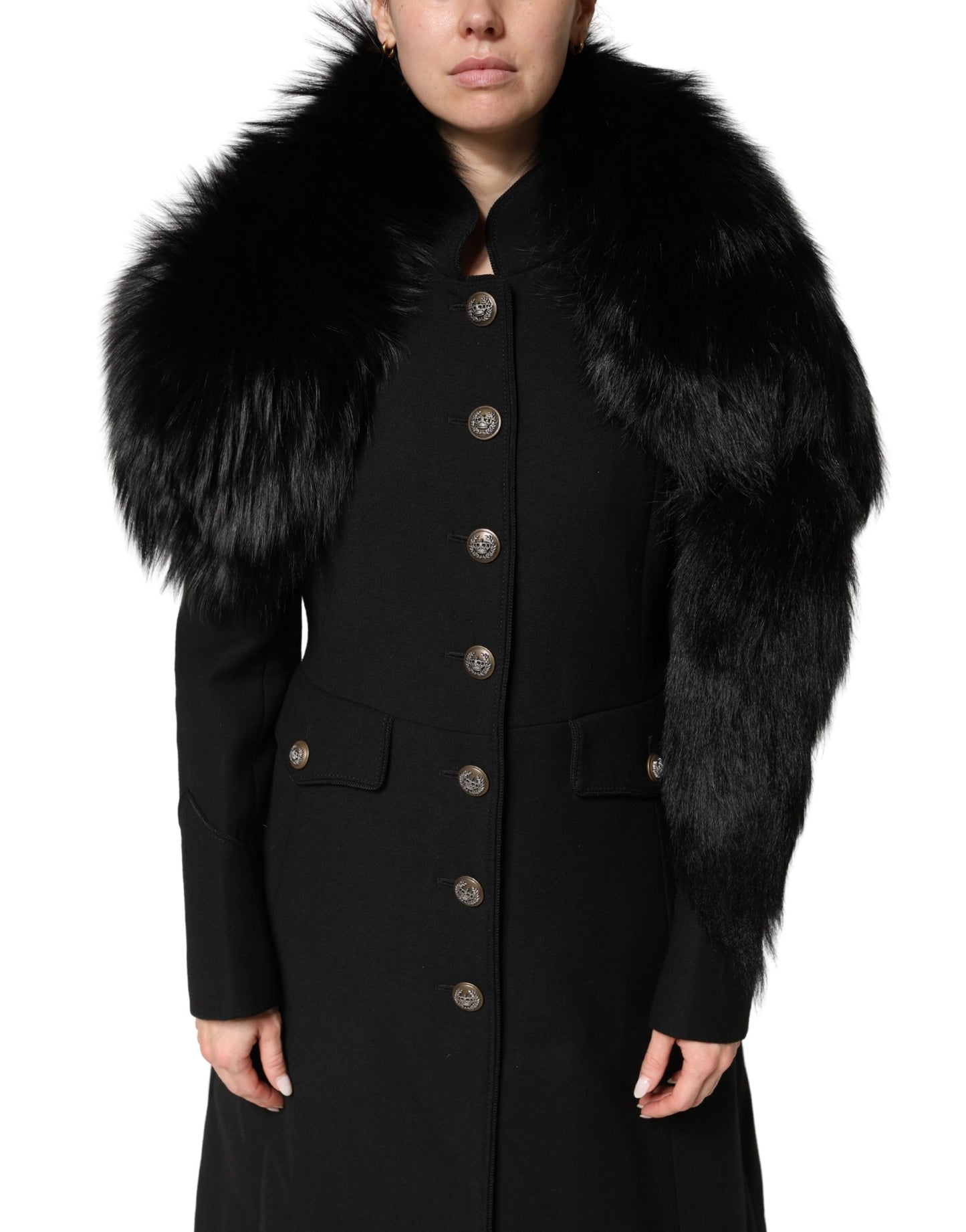 Bufanda para cuello Dolce & Gabbana de piel de zorro negro, abrigo de invierno
