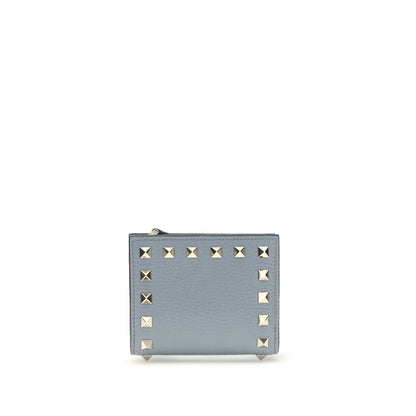 Portefeuille Valentino Garavani bleu en cuir d'agneau Ovis Aries Aries