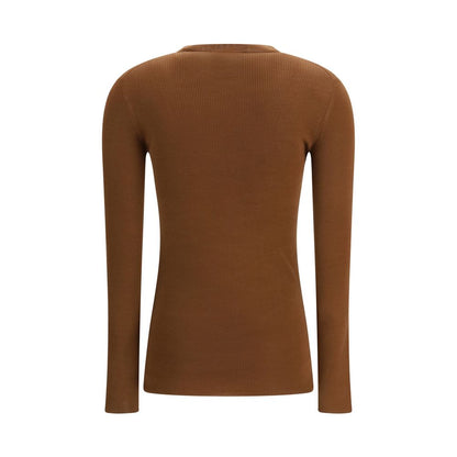 Cardigan Prada en Laine Marron Coupe Ajustée Finition Côtelée